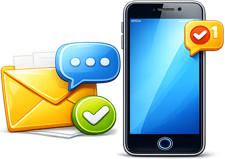 Phone, message, and email icons representing reliable communication for residential and commercial construction services