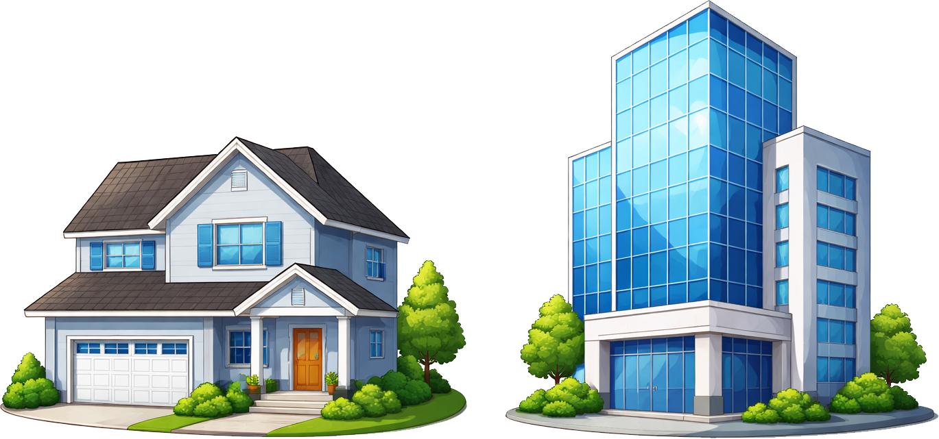 Residential home and commercial building representing construction and remodeling services in Sonoma County and the Bay Area