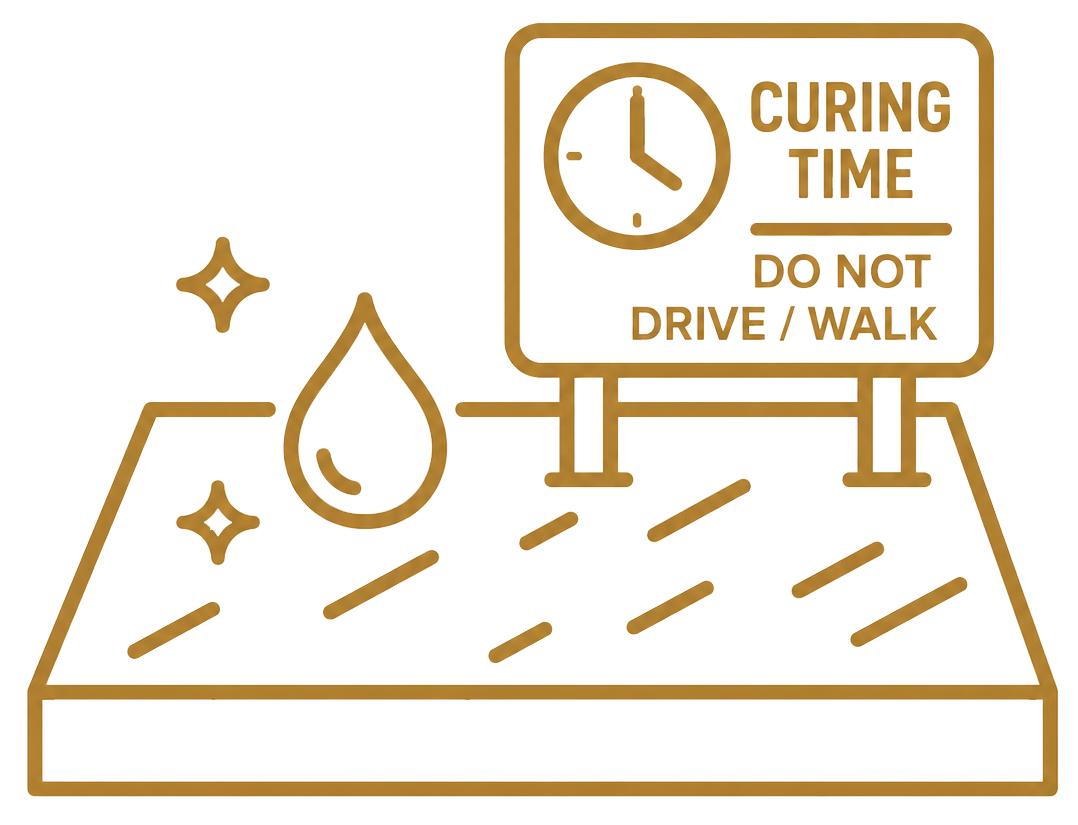 Concrete curing process icon for driveway installation drying and hardening