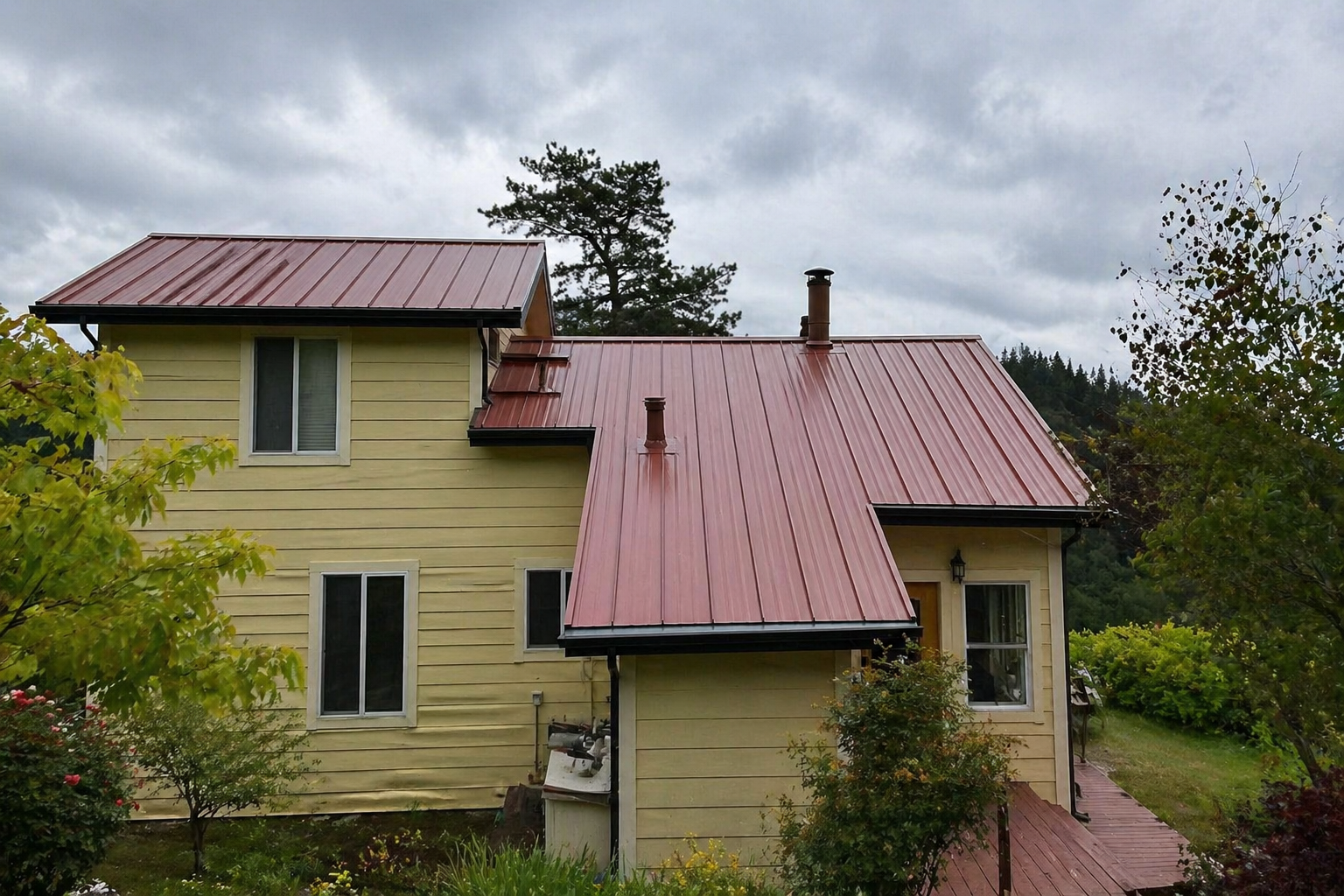 Finished standing seam metal roof on residential home in Walsh Landing Sonoma County CA