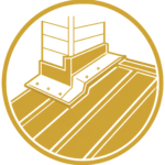 Roof flashing and detailing icon showing sealed edges and joints on metal roofing