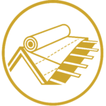 Roof underlayment installation icon showing protective layer before metal roofing