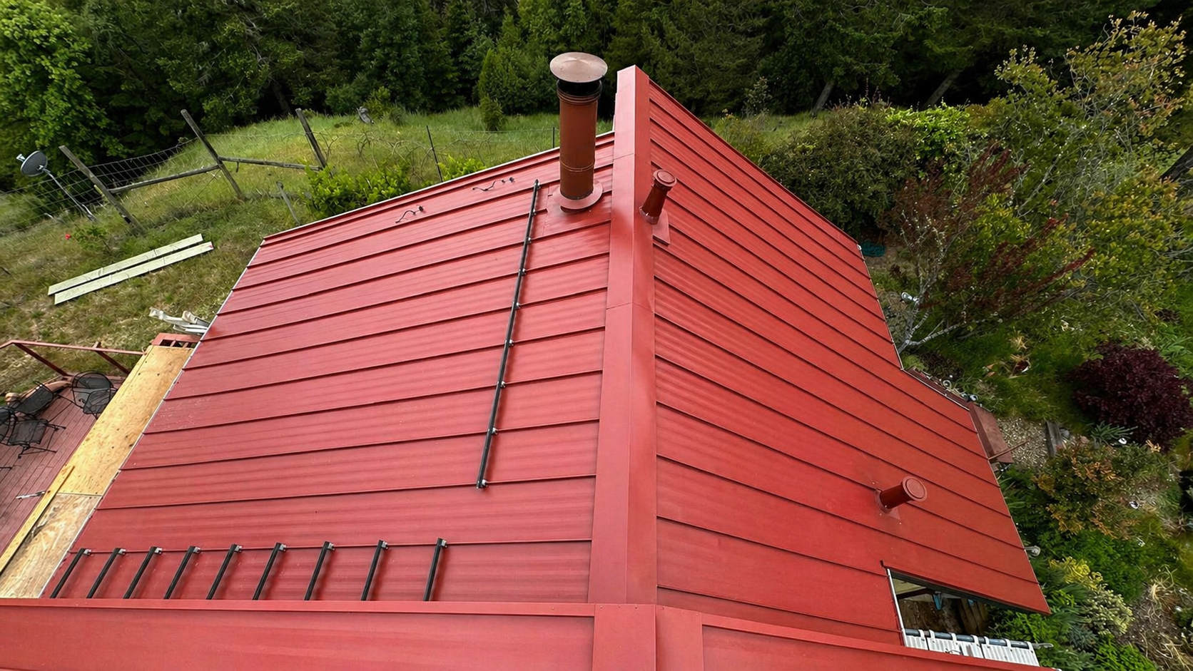Standing seam metal roof installation completed on residential home in Walsh Landing Sonoma County CA